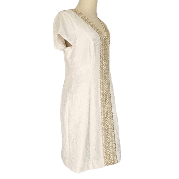 Lilly Pulitzer White and Gold Arie Stretch Short Minimal Luxury Shift Dress SZ 8 - Picture 2 of 16